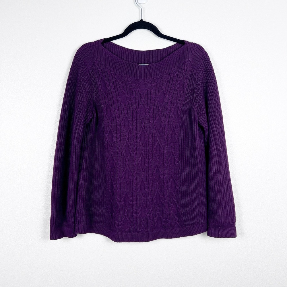 Tommy Hilfiger Womens Boat Neck Cable Knit Sweater Purple Plum Sz M